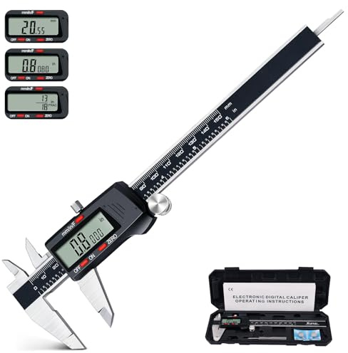 Kynup Messschieber Digital, Schieblehre Digital 150mm Messwerkzeug mit LCD-Display, Digitaler Messschieber aus Edelstahl, Zoll/Metrisch/Fraktion Konvertierung, Auto-Off-Design, Black