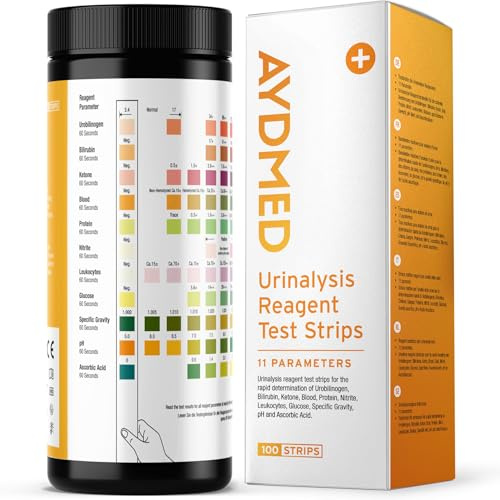100 x AYDMED 11-in-1-Urin-Teststreifen | Urinanalyse-Tests | für Urobilinogen, Bilirubin, Ketone, Blut, Protein, Nitrit, Leukozyten, Glukose, spezifisches Gewicht, pH-Wert, Ascorbinsäure