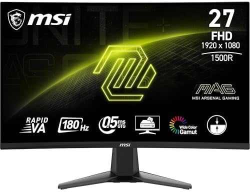 MSI MAG 27C6F 27 Zoll FHD Curved Gaming Monitor - 1500R 1920 x 1080 Rapid VA Panel, 180 Hz / 1ms (GtG), Adaptive-Sync - DP 1.2a, HDMI™ CEC