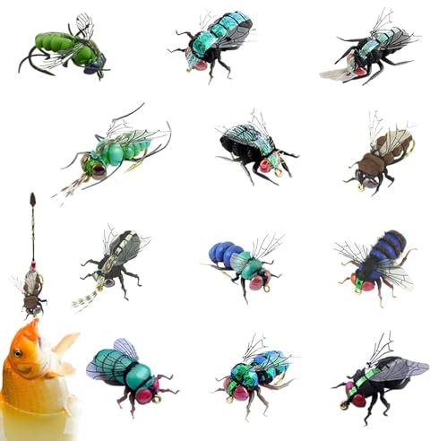 Angelfliegen-Set, Fliegenfischer-Sortiment,Barschköder 12er-Set - Realistischer handgebundener Lachsforellenbarsch-Fliegenköder, Boxen für Barsche im Lieferumfang enthalten