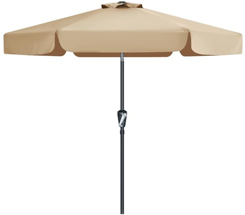 MasterCanopy 230 cm Sonnenschirm neigungsverstellbar, mit schönem Volant, 6 Rippen und Kurbel, für Patio, Garten, Terrasse, Markt, Khaki