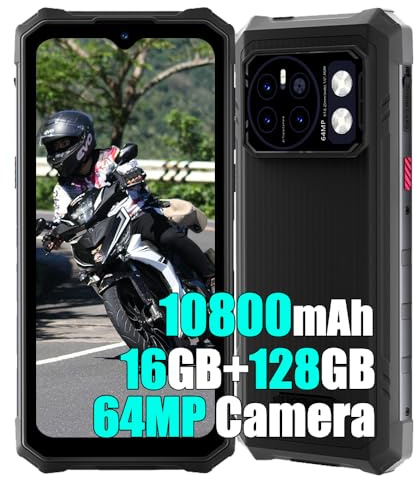 HOTWAV Cyber 13 2025 Outdoor Handy Ohne Vertrag Android 14,10800mAh, 16GB+128GB/1TB TF Outdoor Smartphone, 6.6” DH+ 90Hz, 64MP+16MP Baustellenhandy, Face ID/NFC/OTG Schwarz