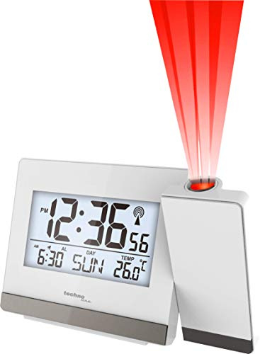 Technoline WT 538 Funk Projektionswecker mit DCF77 Funkuhr | Temperaturanzeige | Dauerprojektion | Snooze | Kalender | Wochentag | Hintergrundbeleuchtung | Netzteil inklusive | weiß