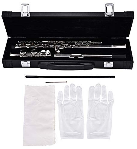 C Flöte 16 geschlossen Löcher Querflöte, 16 Löcher C Tonart Holzblasinstrument mit Korkfett Reinigungstuch Stock Lederbox