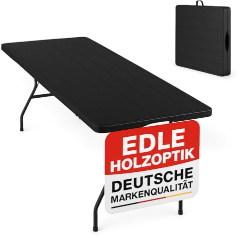 Onbest Holz Optik Klapptisch groß - Gartentisch klappbar, Buffettisch, Campingtisch für 6 Personen – aus robustem Kunststoff/Alu –Tisch mit Holzstrukur für drinnen & draußen - Klapptisch