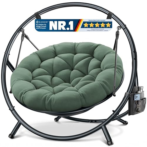 KESSER® Hängesessel mit Gestell Bali Hängeschaukel Hängestuhl bis 150kg für Indoor und Outdoor + Kissen & Seitentasche Hängekorb Stahlgestell & Schaumstoff Sitzpolster