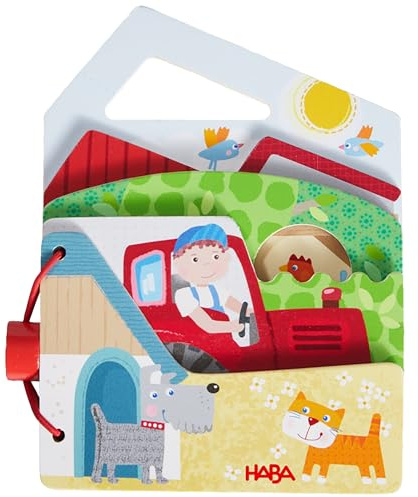 HABA Holz-Babybuch Traktor für Kleinkinder ab 10 Monaten, Unisex, Gelb
