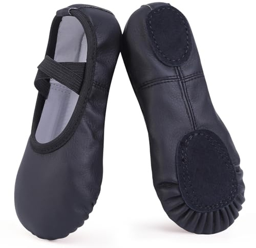 Ulicox Ballettschuhe Mädchen Ballettschläppchen Damen Tanzschuhe aus PU Leder Gymnastikschuhe Kinder Turnschläppchen Geteilte Ledersohle Ballett Schuhe Schwarz 39