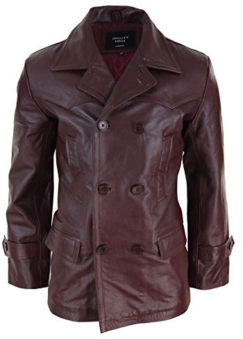 Infinity Herren Lederjacke 100% Echtleder 3/4 Doppelt Breasted Mantel Jaken Klassisch