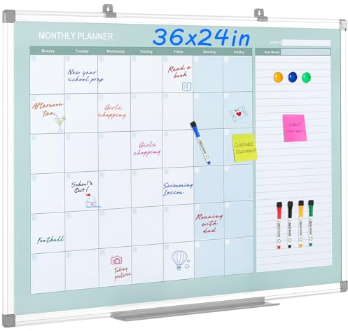MAKELLO Whiteboard Monatsplaner Groß, 90x60cm, Wochenplaner Monatsplaner Abwischbar Wand, Whiteboard Kalender mit nächstem Monat für Büro, Familie, Küche und Schlafzimmer
