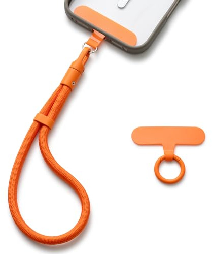 MORSUNBELA Handykette Kurz Handy Handschlaufe Verstellbar Handyband Orange | Handy Lanyard von 20 cm mit Patch, Kompatibel mit Hartschalen-Handyhüllen für Alltag, Reisen und Outdoor