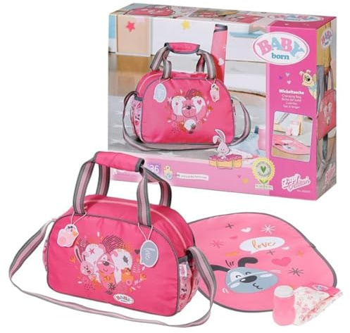 BABY Born Wickeltasche - Puppenwickeltasche in Rosa/Grau - Hochwertiges Puppenzubehör inkl. Wickelunterlage, Windel & Puderdose - Geeignet für Kinder ab 3 Jahren