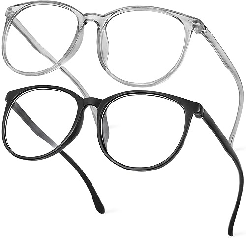 Aomig Blue Light Blocking Glasses 2PC Blaulichtfilter Brille Computerbrille Gaming Superleichte Anti Blaulicht PC Gaming Brillen Modebrille Bildschirmbrille Unisex Blaulichtblockierende (Schwarz/Grau)
