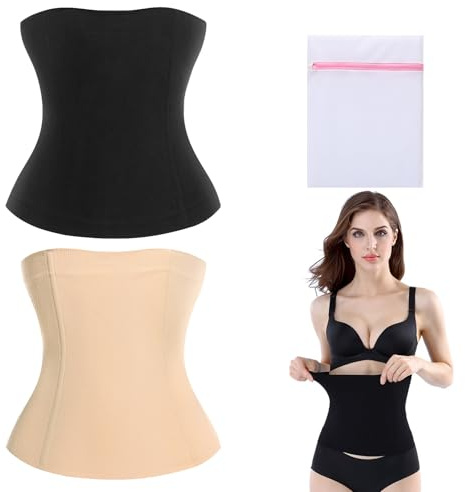 KASURE 2er Zweierpack Damen Waist Trainer Unterbrust Korsett Bauchweg Taillenformer (M/L,XL/XXL) Shapewear Damen Bauchweg Schwarz und Hautton Geeignet für Körperformung, Dating, Sport，Abnehmen
