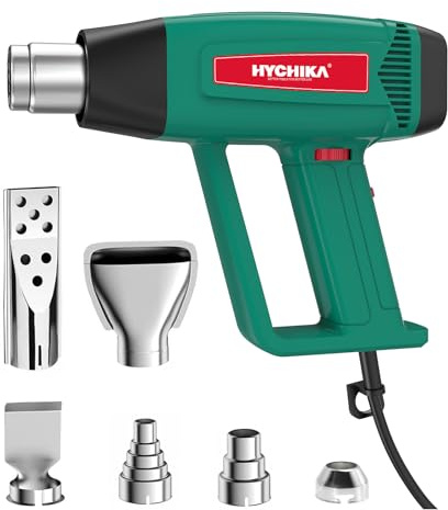 HYCHIKA 1800W Heissluftpistole Kit, 60℃- 600℃ Stufenlos variable Temperatur, Überlastungsschutz, mit 6 Düsen, ideal zum Entlacken, Erwärmen und Schrumpfen
