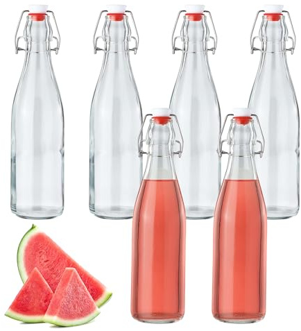 DUBUOZA Glasflaschen 500 ml mit Bügelverschluss,6 Stück Kleine Flaschen zum Befüllen,Bügelflaschen Zum Befüllen,Öl, Wein, Wasser oder Saft
