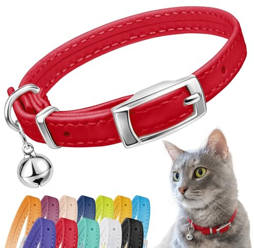 CollarDirect Leder-Katzenhalsband mit Abnehmbarer Glocke – Sicherheitsgummiband (Breakaway-Alternative) – Kätzchenhalsband für kleine & große Katzen