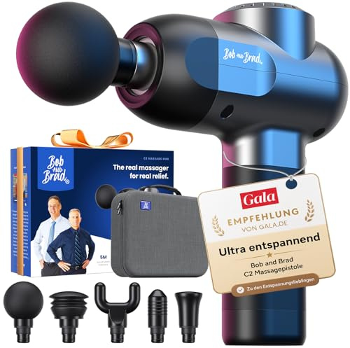 Bob and Brad C2 Massagepistole, Tiefe Gewebemassagepistole, Muskel-Massagegerät mit 5 Geschwindigkeiten und 5 Köpfen für Zuhause Büro Workout Erholung Schmerzlinderung, Tolles Geschenk, Schwarz
