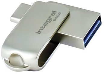 Integral 64GB 360-Dual USB 3.2 Gen 1 Typ A & USB-C Flash-Laufwerk - 5Gbps Übertragungen - Plug & Play - Kompatibel mit PC, Laptop, Smartphones, iPhone 15/16, MacBook Pro/Air und iPad Pro