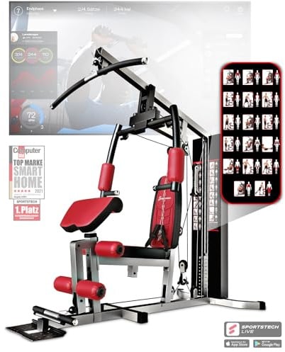 Sportstech Einzigartige Premium Kraftstation HGX100 oder HGX300 mit Beinpresse für unzählige Trainingsvarianten, Multifunktions-Homegym, Fitnessstation aus Eva Material für Zuhause