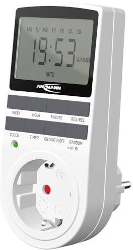 ANSMANN Digitale Zeitschaltuhr AES4-10 Programme & LCD-Display, 3680W | Wochenzeitschaltuhr für Steckdosen mit Zufallsfunktion als Einbrechschutz, 100 Tage Gangreserve und Sommerzeit-Modus