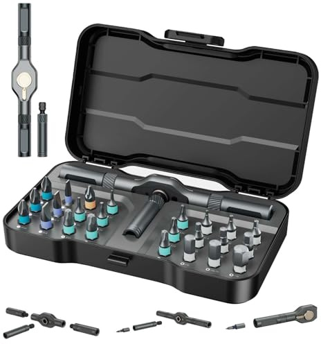 OQIMAX 24 in 1 Ratschenschraubendreher Set – Magnetisches Schraubendreher Set mit Abnehmbarem Griff, 58-Zahn-Ratsche, 24pcs S2 Bits, Farbcodiert – für Möbelmontage, Heimwerken, Auto & Haushalt