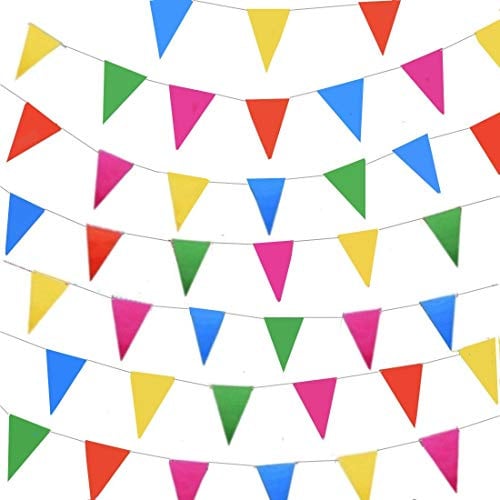 JZK 10 Stränge Mehrfarbig Wimpelkette 80m Dreieck Wimpel Stoff Bunting Banner, innen und außen Deko für Hochzeit Geburtstag Babyparty Weihnachten Kinder Party