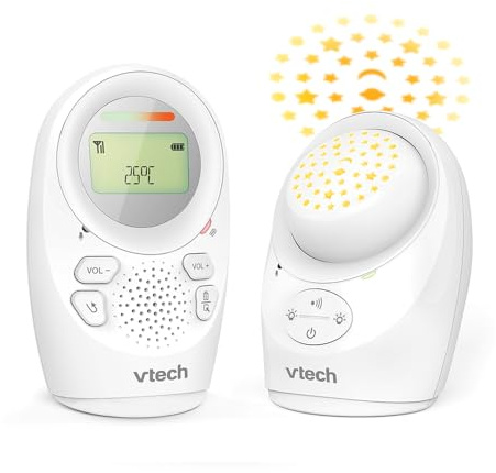 VTech Digitales Audio-Babyphon DM1212 – DECT-Technologie, Gegensprechfunktion, Geräuschpegelanzeige, Temperatursensor, Sternenhimmel-Nachtlicht u. v. m. – Mit Eltern- und Babyeinheit