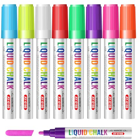 Vinabo Kreidestifte für Tafel Abwaschbar, Wendespitze Kreidestifte für Fenster, Tafelstifte Abwischbar, Whiteboard Marker für Glas, Spiegel, Holzbretter – 8 Farben