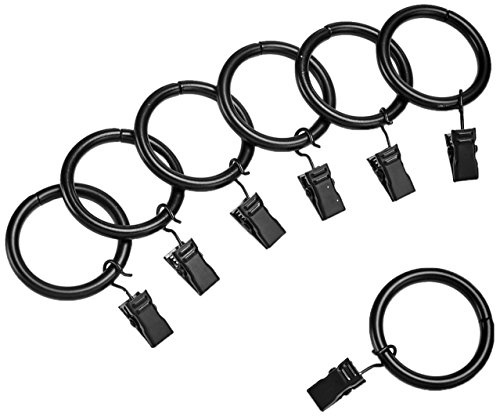 Amazon Basics Gardinenringe mit Clips, Vorhangringe Metall, 25 mm Innendurchmesser, 7er-Pack, Schwarz