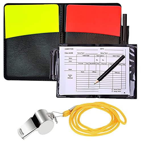 Chuajunn Schiedsrichter Karten Set mit Schiedsrichterpfeife Rote Karte Gelbe Karte Schiedsrichterkarten Fussball mit Metall Pfeife und Punktebuch Bleistift für Fußball Basketball Sport, Schulsport