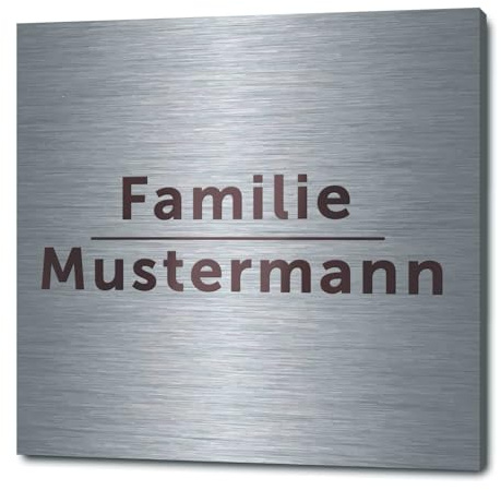 GRAVURZEILE Türschild mit Gravur - Edelstahl Namensschild - Personalisiert mit Name & versch. Motiven - Wetterfest - 1mm Edelstahl gebürstet & geschliffen - für Briefkasten & Haustür - Quadratisch