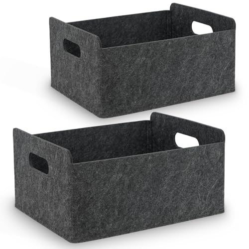 BEHONA Filzkorb Aufbewahrungskorb aus Filz, Schrank Organizer, Regalkörbe | Faltbarer Korb Aufbewahrung, Filz Organizer Box, Filzbox für Schreibtisch Regal Treppen Stufen Schubladen Zuhause Büro