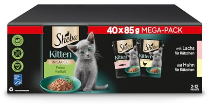 Sheba Katzen Nassfutter für Kitten im Portionsbeutel Feine Vielfalt mit Lachs (MSC) und Huhn in Sauce Multipack 40x85g