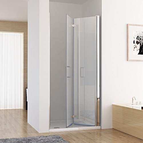 MIQU Nischentür 90 x 185 cm Duschabtrennung 180° Schwingtür Falttür Duschwand Dusche NANO Echtglas DB