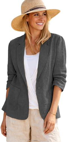 Mina Self 2025 Sommer Leinen Blazer Frauen Leichte 3/4 Dehnbare Rüschen Ärmel Voll Gefüttert Beiläufige Arbeit Mantel Mit Taschen