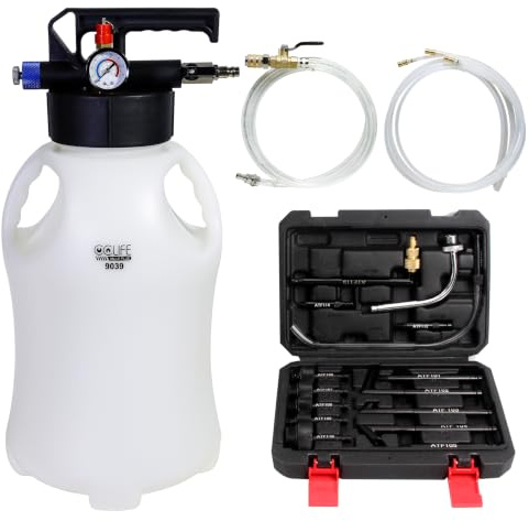 CCLIFE Getriebeöl Befüllgerät 6L/10L Druckluft mit 15 ATF Adaptern | 2 in 1 zum Befüllen und Absaugen von Getriebeöl mit Druckluft, inklusive 15 ATF Adaptern für viele Fahrzeuge.