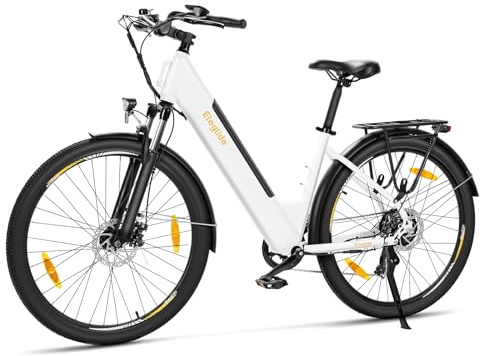 Eleglide T1 Step-Thru E-Bike, Elektrofahrrad 27.5'' Trekkingrad E-Cityrad mit 36V 13Ah Lithium-Akku bis zu 100KM Lange Range, 250W Motor, EU-konformes E Bike, LCD Display (Weiß)