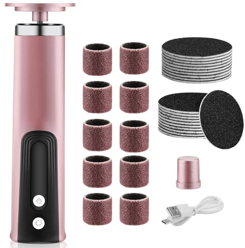 Hornhautentferner Elektrisch 2 in 1 mit LCD Display - 6 Stufen Einstellbar, Wiederaufladbar - Fuß & Nagelpflege Set für rissige Fersen, Hornhaut, harte Haut - Inkl. Fußfeilen Roségold