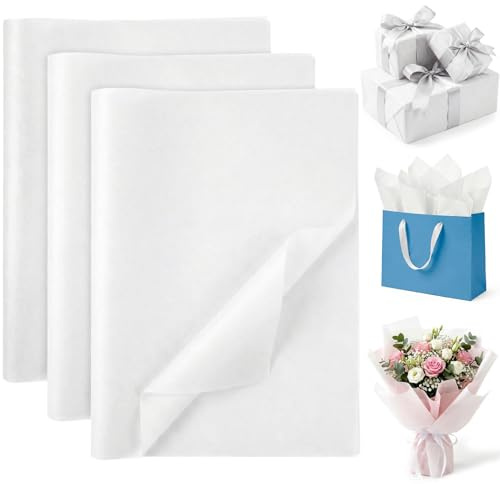 VGOODALL 100 Blatt Seidenpapier Weiß, 50cm x 35cm Packseide Tissue Papier | Seidenpapier Verpackungsmaterial, Krepppapier Weiß Geschenkpapier für Geburtstagsfeier Babypartys Hochzeit