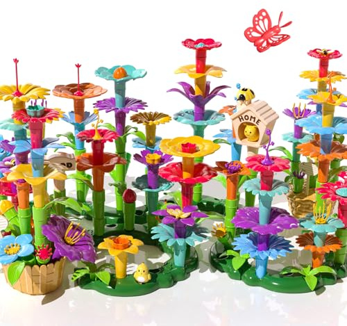 TEMI 138 PCS Pädagogisches Mint Spielzeug und Vorschule Garten Spiel Set für Kinder Alter 3-7, Blumen Stapeln Spielzeug für Jungen und Mädchen