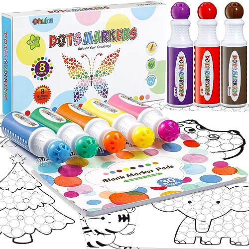 Ohuhu Bingo Dabbers, 8 Farben Auswaschbar Dot Marker für Kinder | 40 ml, Inklusive Eines Leeren 30-seitigen Aktivitätsbuchs für Vorschulkinder, Ungiftige Stempelmarker Auf Wasserbasis
