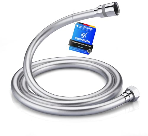 GRIFEMA Duschschlauch 1,5 m Flexibler PVC-Brauseschlauch 150 cm, Leckfrei | Glatt & Anti-Knick, Universal G1/2 Anschluss, Langlebiger Ersatz Duschschlauch mit Messinganschlüssen & Dichtungen, Silber