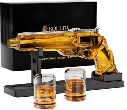 Kollea Neuheit Whisky Karaffe Geschenkset, 2 Gläser | Handgefertigte Karaffe, Holzständer, Luxus-Box, einzigartige Geschenke für Männer, Papa, Ehemann, Militär-Fans