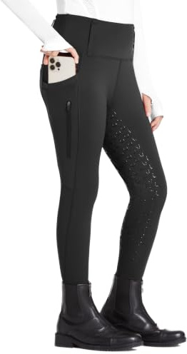 FitsT4 Sports Kinder Reithose Mädchen Reitleggings Silikon Vollbesatz Hohe Taille Reiten Hosen mit 2 Seitlichen Reißverschluss Taschen und Gürtelschlaufen
