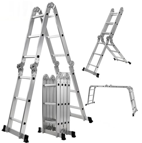 𝐂𝐑𝐀𝐅𝐓𝐅𝐔𝐋𝐋 Aluminium Mehrzweckleiter CF-104A | 𝟑 𝐉𝐀𝐇𝐑𝐄 𝐆𝐀𝐑𝐀𝐍𝐓𝐈𝐄 - 6in1 Multifunktionsleiter - 12 Sprossen - 353 cm Leiter - Gelenkleiter - Leitergerüst (Silber 4x3 Sprossen)
