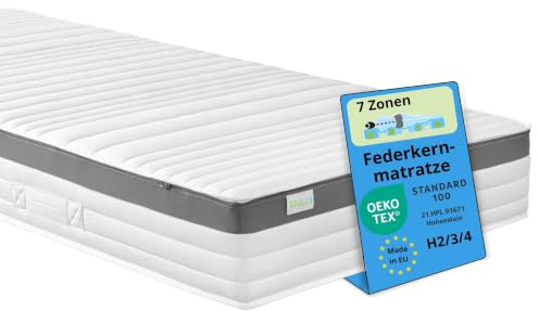 Bodyprotect Federkernmatratze 90x200x21 cm, Matratze, Härtegrad 3 | 7-Zonen 500er Taschenfederkernmatratze 90 x 200 cm, Höhe 21cm, H3, Made in EU, OEKO-TEX, Bezug waschbar bis 60 Grad