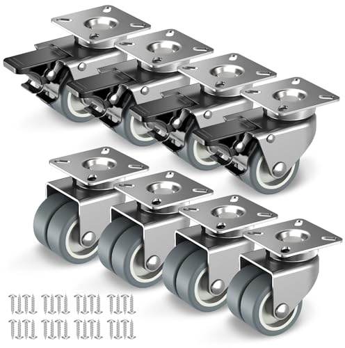 50mm Möbelrollen mit Sicherheitsbremse 8er Set Schwerlastrollen (4 mit Bremsen und 4 ohne) Strandkorbrollen mit 800kg Gesamtkapazität