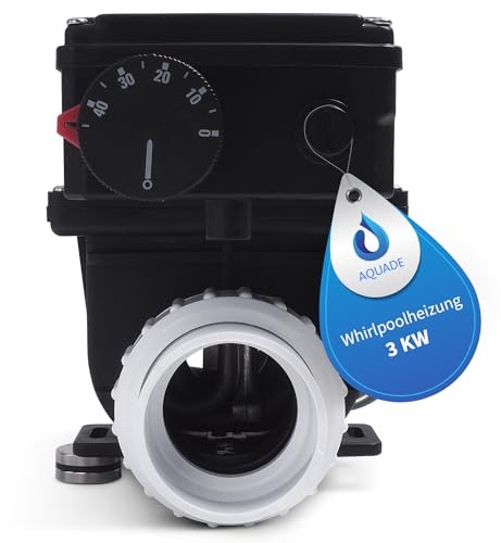AQUADE Elektrische Whirlpool-Heizung 3 kW – Durchlauferhitzer für Spa, Außenwhirlpool & kleine Pools bis 1280L – Warmwasserbereiter mit Thermostat & Überhitzungsschutz