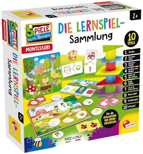 Lisciani - Montessori - Set mit 10 Lernspielen für Kinder ab 2 Jahren | Lernspielset - Puzzles, Formen, Farben, Zahlen, Memo mit 16 Karten und Lotto - 10 Aktivitäten - Fördert Wahrnehmung